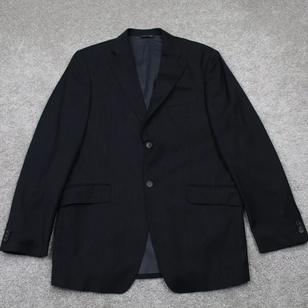 Banana Republic Blazer Men 42R Black Pinstriped Wool 2 Button Sports Jacket Coat